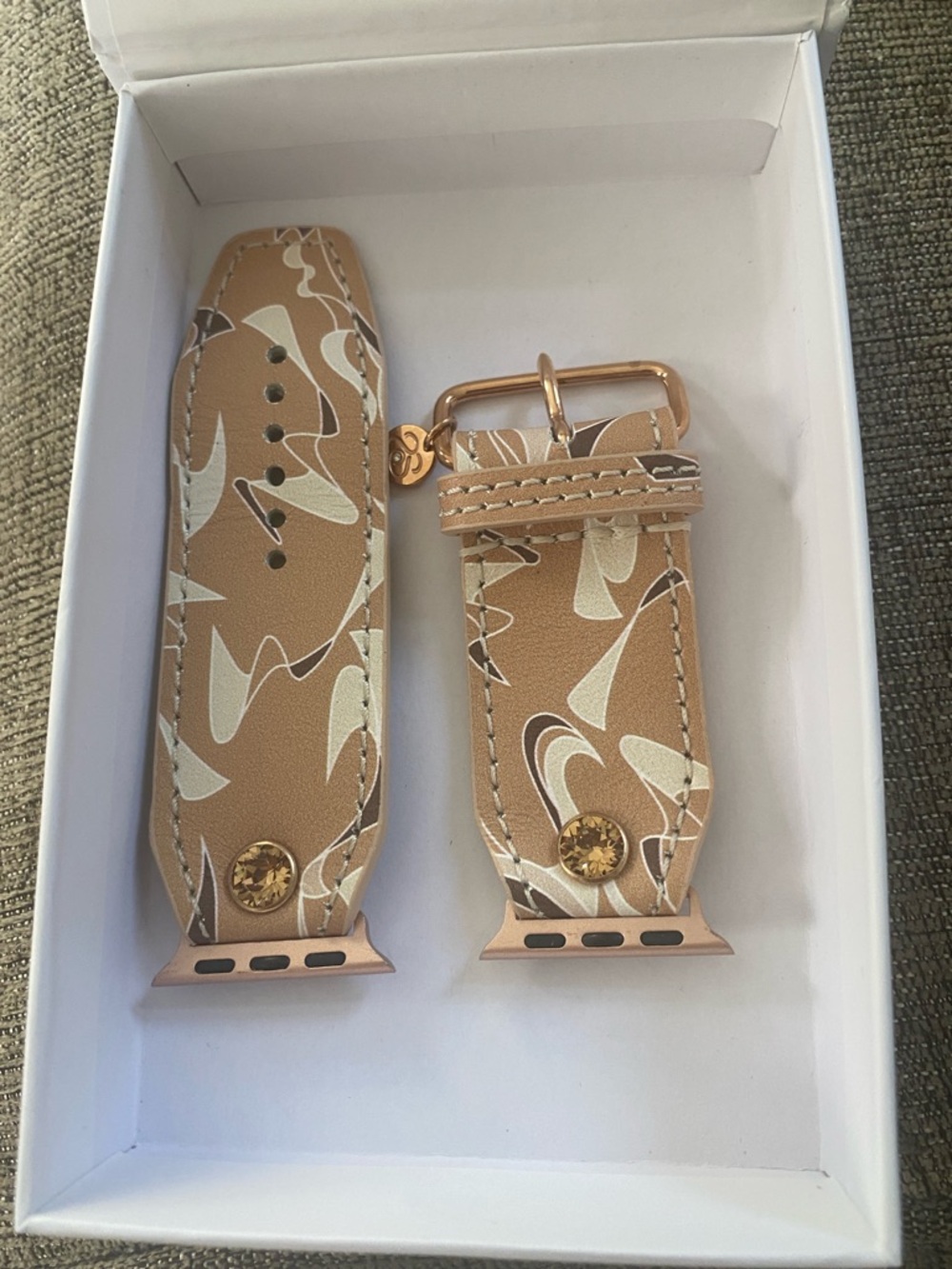Leather Patterned Watch Band - Tan and Cream